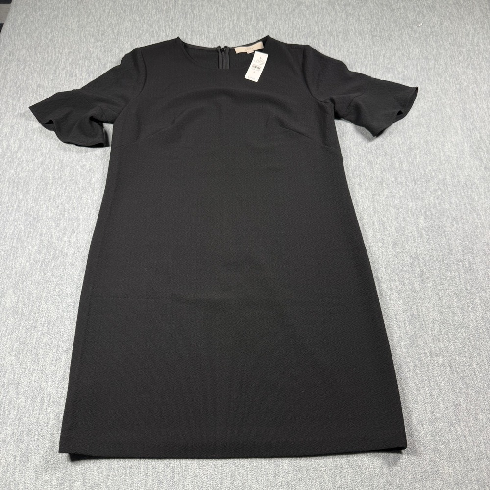 LOFT Dress Womens 8 Black Short Flutter Sleeve Textured A-Line NWT Modest Work